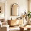 Wall-Mounted Brushed Metal Storage Cabinet with Arched Mirror And Adjustable Shelves for Home Organization