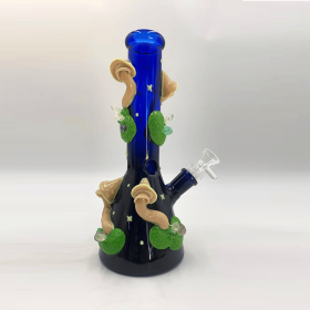 Hand-drawn 3D Mushroom decoration high-end 10-inch tall bong-type water pipe water pipe stand glass tube diffusion filter transparent connector size 1