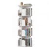 4-Tier Rotating Bookshelf, 360° Spinning Bookcase with Safety Guard, Space-Saving PVC Storage for Bedroom, White
