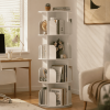 4-Tier Rotating Bookshelf, 360° Spinning Bookcase with Safety Guard, Space-Saving PVC Storage for Bedroom, White