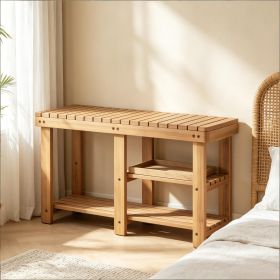 3-Tier  Shoe Rack Bench Slatted Shelves Storage Seat Organizer Natural Wood Color Home Decor
