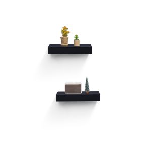 2-Piece Floating Wall Shelves, 14.96" Wood Wall Mounted Shelf Set for Bedroom, Bathroom, Living Room, Kitchen, Hanging Storage Shelves for Books