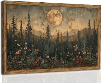 Moon Forest Wall Art, 3D Textured Nature Landscape Wall Decor Paintings