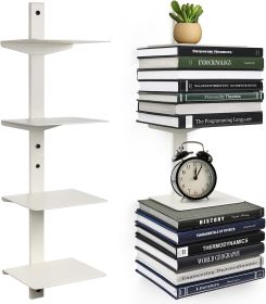 Floating Book Shelves for Wall, 4 Tier Invisible Floating Bookshelf, Vertical Spine Book Tower, Wall Mounted & Space Saving