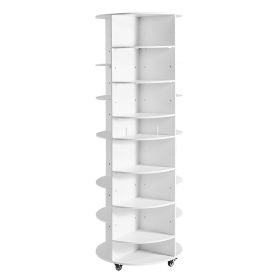 7 Tier Rotating Shoe Rack Tower with Adjustable Shelves, Movable 360° Spinning Carousel Display with Wheels, Lazy Susan Organizer Closet for Bedroom