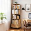 5 Tier Rotating Bookshelf, 360° Display Round Spinning Bookshelf with Wheels, Space-Saving, Small Space Rotating Bookshelf Tower for Bedroom