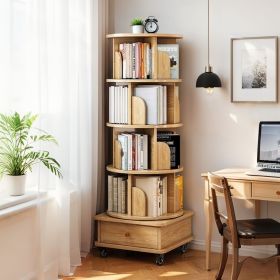 5 Tier Rotating Bookshelf, 360° Display Round Spinning Bookshelf with Wheels, Space-Saving, Small Space Rotating Bookshelf Tower for Bedroom