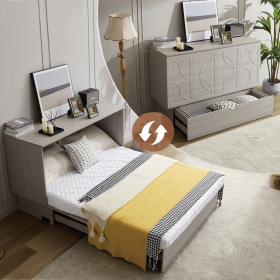 [NEW ARRIVED] [VIDEO PROVIDED]Cabinet Bed with Storage, Queen Bed ,Folding Foam Mattress & Oversized Drawers, Murphy Bed , Set of Sockets & USB Ports