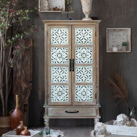 55.12'' Tall Tower Storage Cabinet - Rustic Wood Sideboard Pantry Cabinet - Versatile Buffet Cabinet with Storage for Home Decor and Organization chic