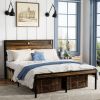 Queen Size Bed Frame, Storage Headboard with LED light, Charging Station, Solid and Stable, Noise Free, No Box Spring Needed, Easy Assembly
