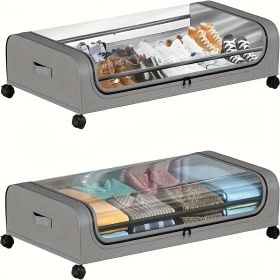 2 Pack Under Bed Storage Containers with Wheels Metal Frame Clothes Blanket Book Toy Organizer Box Rolling Space Saver Bins for Bedroom Closet Dorm