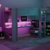 Wood Twin Size Gaming Loft Bed with Desk, Multi-storage Shelves, LED and Charging Station, Dark Gray