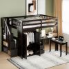 Full Size Loft Bed with Stairs, Bookshelf, Drawers, Desk & Wardrobe – Space-Saving Multifunctional Furniture for Kids & Teens-Espresso