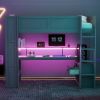 Wood Twin Size Gaming Loft Bed with Desk, Multi-storage Shelves, LED and Charging Station, Dark Gray