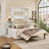 Full Size Wall Murphy Bed with Sofa and Storage Cabinets, Space-Saving Wall Bed for Home Office & Guest Room, White