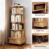 5 Tier Rotating Bookshelf, 360° Display Round Spinning Bookshelf with Wheels, Space-Saving, Small Space Rotating Bookshelf Tower for Bedroom