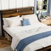 Queen Size Bed Frame, Storage Headboard with LED light, Charging Station, Solid and Stable, Noise Free, No Box Spring Needed, Easy Assembly