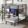 Full XL Over Twin Metal Bunk Bed with Folding Desk, Closet with LED ,Space-Saving/Noise Reduced, Black