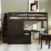 Full Size Loft Bed with Stairs, Bookshelf, Drawers, Desk & Wardrobe – Space-Saving Multifunctional Furniture for Kids & Teens-Espresso
