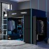 Full Size Wood Loft Bed with Desk,Wardrobe,Ample Storage Space,and RGB Light, Cloud Blue(OLD SKU:LT000261AAC)