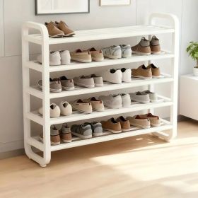 5-Tier Metal and Plastic Shoe Rack Organizer – Space-Saving Narrow Floor Shoe Storage Shelf, Durable Multi-Layer Iron Design, No Wood, Easy Assembly (Color: White)