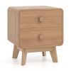 Nightstand with 2 Drawers Solid Rubber Wood Legs