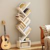 6-Tier Tree Bookshelf for Corner & Small Space Narrow Steel & Wood Bookcase, Tall Floor Standing Book Organizer Shelf with Storage Cabinet