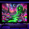 2D Flat, 2D Flat Fluorescent Tapestry, Boho Mushroom Fluorescent Print, Room Decor and Christmas Decorations Wall Hanging for Bedroom, Living Room