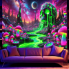 2D Flat, 2D Flat Fluorescent Tapestry, Boho Mushroom Fluorescent Print, Room Decor and Christmas Decorations Wall Hanging for Bedroom, Living Room