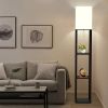 62.9 Inch Floor Lamp with Storage Shelves, Solid Wood Tall Corner Lamp with Bulb, Space Saving Standing Light for Living Room, Bedroom
