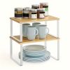 2 Pack Adjustable Stackable Wood Storage Shelves, Multi Purpose Countertop Organizer Rack for Kitchen, Spice, Bathroom and Pantry