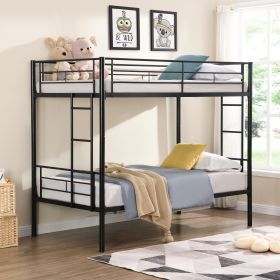 Bunk Bed Twin Over Twin Size with 2 Ladders and Full-Length Guardrail, Metal, Storage Space, No Box Spring Needed, Noise Free, Black (Color: Black)