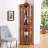 Curio Cabinet Lighted Glass Display Curio Cabinet w/Tempered Glass Doors and Shelves, Crown Corner Cabinet with Bulb