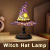 Handmade Gothic Witch Hat Night Light –Witch Hat Lamp Stained Glass LED Lamp, Spooky Halloween Decor, Indoor & Outdoor Witchcraft Gift