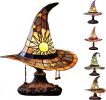 Handmade Gothic Witch Hat Night Light –Witch Hat Lamp Stained Glass LED Lamp, Spooky Halloween Decor, Indoor & Outdoor Witchcraft Gift