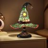 Handmade Gothic Witch Hat Night Light –Witch Hat Lamp Stained Glass LED Lamp, Spooky Halloween Decor, Indoor & Outdoor Witchcraft Gift