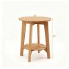 2-Tier Eucalyptus Wood Patio Side Table, Rustic Slatted Outdoor End Table with Bottom Storage Shelf
