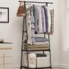 Modern Metal Garment Rack with Wheels, Space Saving Triangular Clothes Organizer with Multi-Tier Storage for Clothes and Accessories