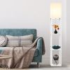62.9 Inch Floor Lamp with Storage Shelves, Solid Wood Tall Corner Lamp with Bulb, Space Saving Standing Light for Living Room, Bedroom