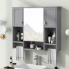 35'' x 28'' Modern Wall Mounted Bathroom Storage Cabinet, Bathroom Wall Cabinet with Mirror, Medicine Cabinet with Towels Bar